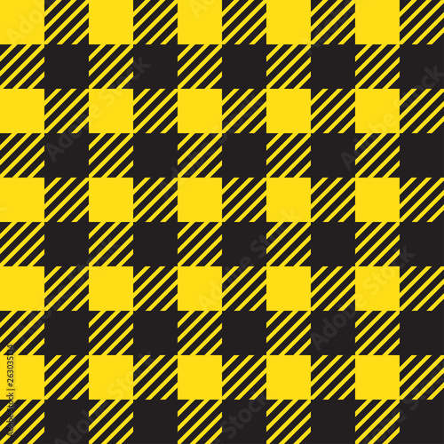 Vector seamless texture with vichy cage ornament. Yellow and black cages