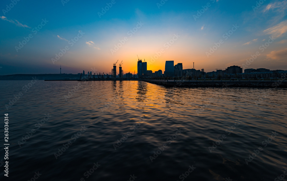 Colorful sunset in Baku Bay