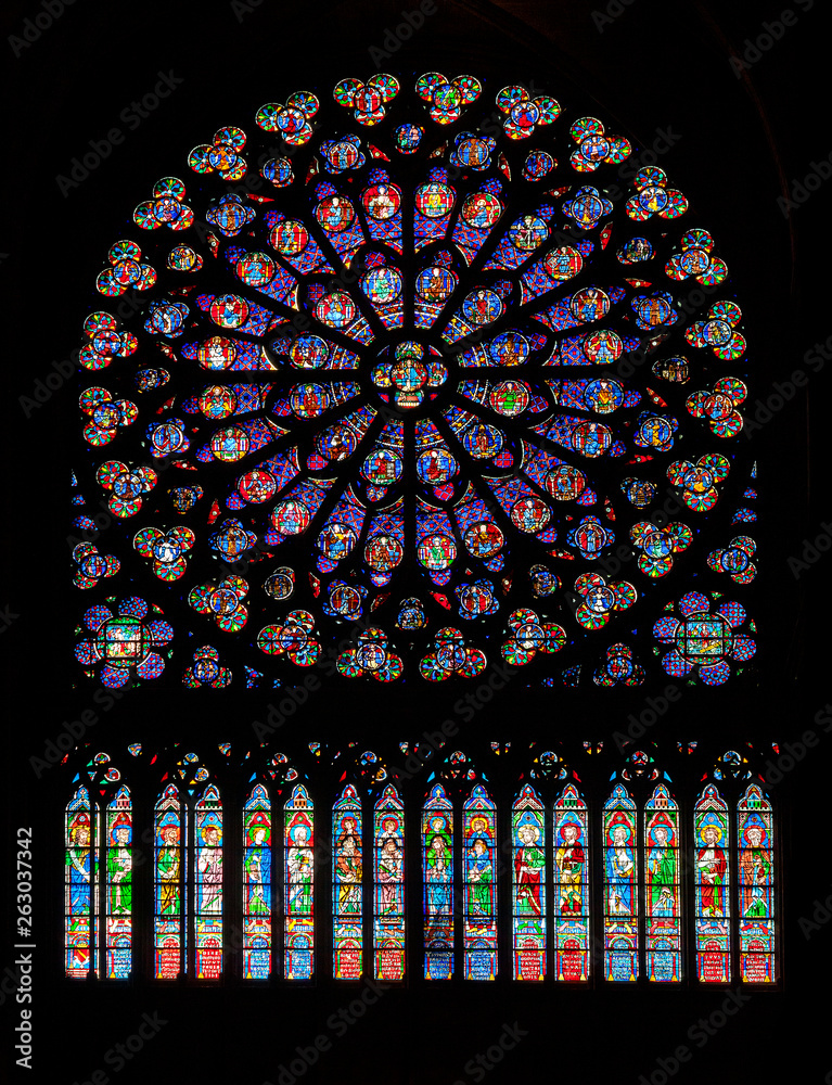 PARIS - OCTOBER 25, 2016: South rose window of Notre Dame cathedral