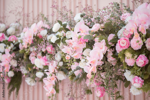 Pink wedding flower background and wedding decoration