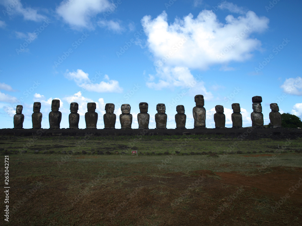 Moai, Stone Head Sculpture in Rapa Nui, Easter Island, Chile.