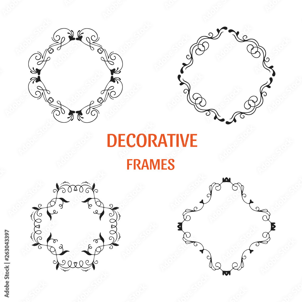 Handdrawn decorative frames isolated on white background