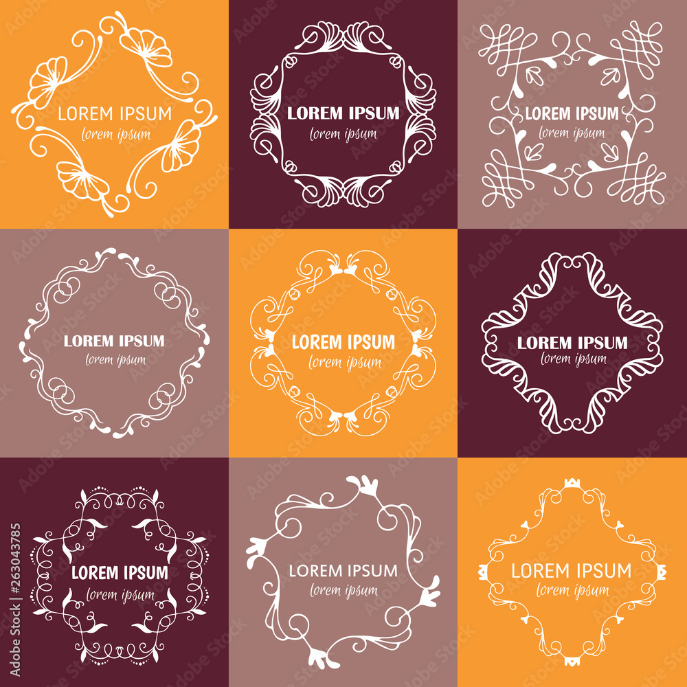 Handdrawn decorative frames isolated on colorful background