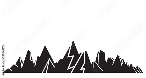 valley, mountain range silhouette on white background