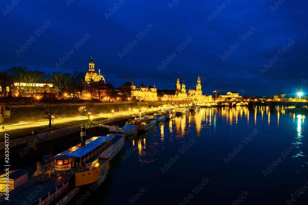 View at main landmarks in the city of Dresden, Germany at sunset