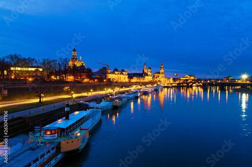 View at main landmarks in the city of Dresden  Germany at sunset