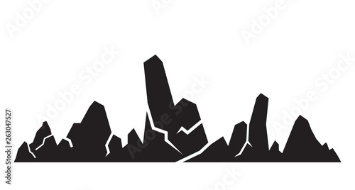 valley, mountain range silhouette on white background