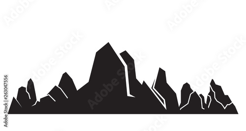 valley  mountain range silhouette on white background