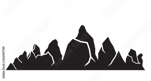 valley, mountain range silhouette on white background