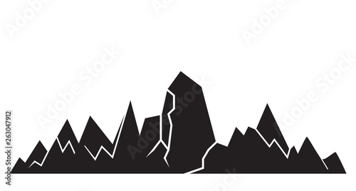 valley, mountain range silhouette on white background