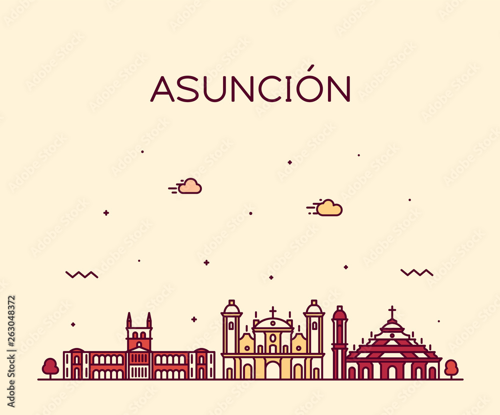 Asuncion skyline Paraguay vector city linear style