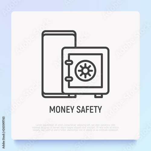 Money safety thin line icon, online banking. Modern vector illustration.
