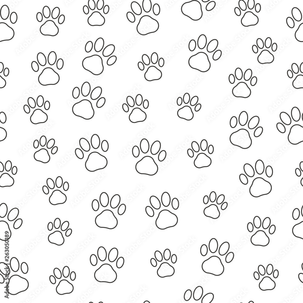 Dog or cat paws seamless pattern. Thin line vector illustration for background of pet shop. Dog or cat paws seamless pattern. Thin line vector illustration for background of pet shop.