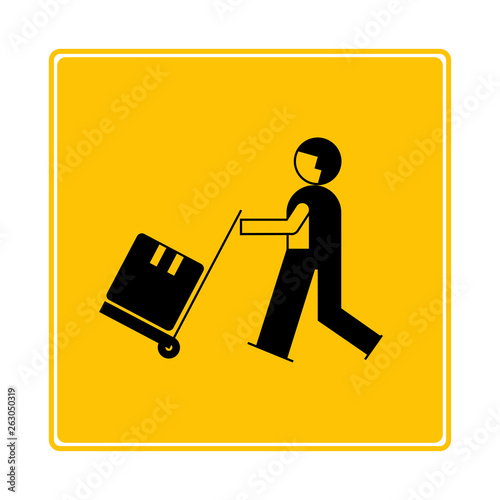 worker delivery product on yellow background