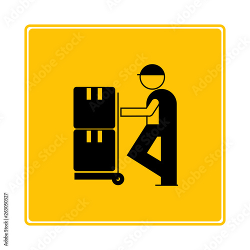 worker delivery product on yellow background
