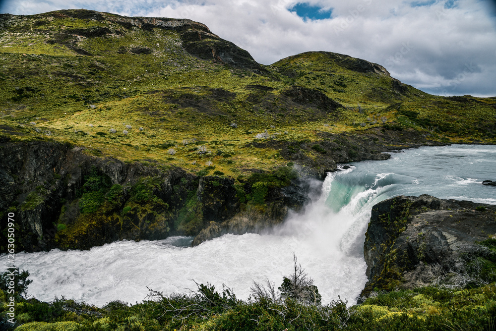 Fototapeta premium Salto Grande Waterfall in Torres Del Paine National Park in the Patagonia Region of Southern Chile