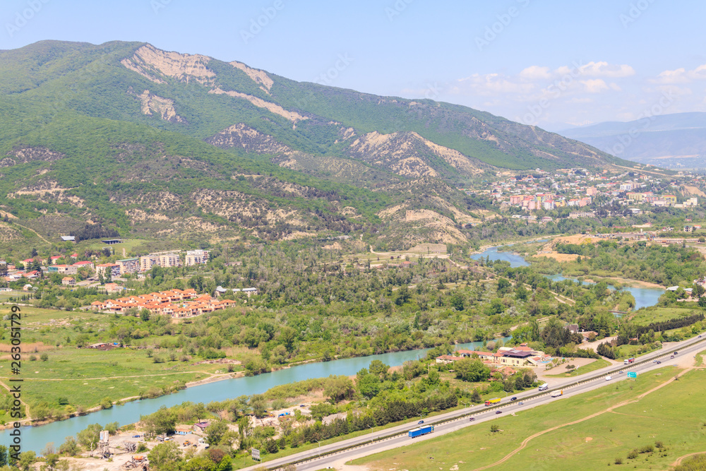 Fototapeta premium Aerial view on old town Mtskheta in Georgia