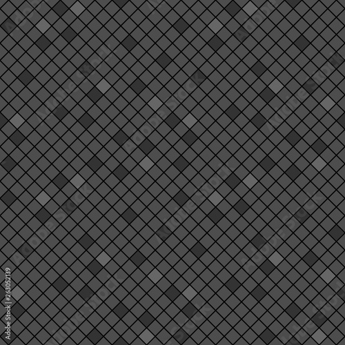 Seamless pattern graphic vector, grey diagonal square dot on black background.