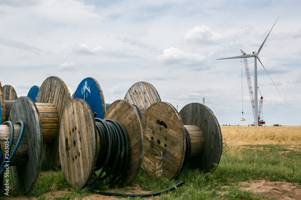 Adrian, Texas, USA. Route 66. Wind turbines being installed along the windy plains of the TX panhandle. Adrian, Texas, USA. Route 66. Wind turbines being installed along the windy plains of the TX panhandle.