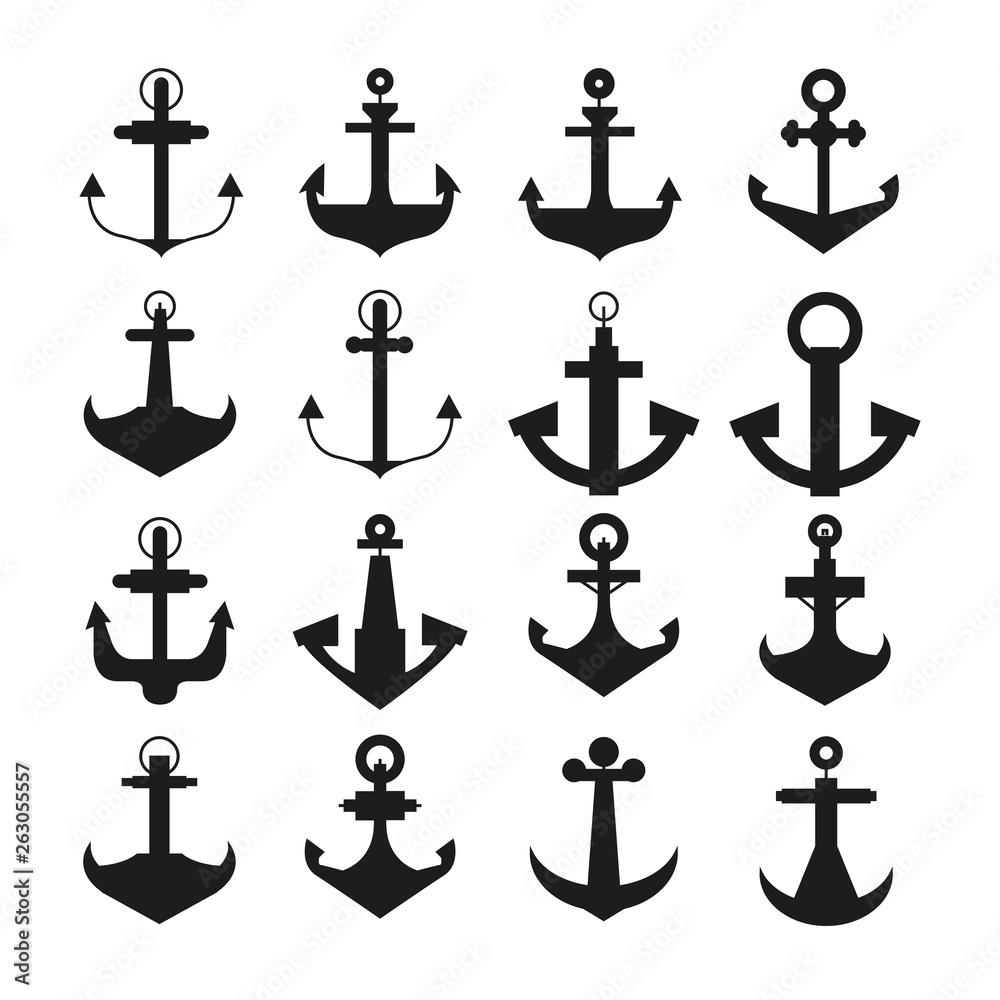 anchor icons set on white background