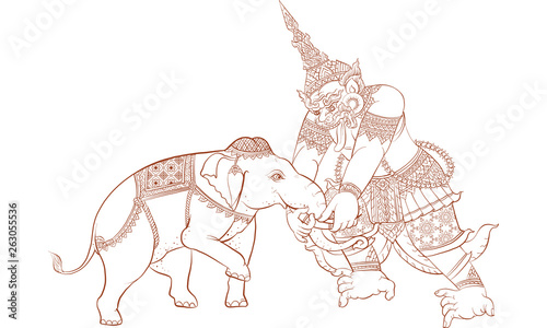 elephant in Thai traditional painting vector