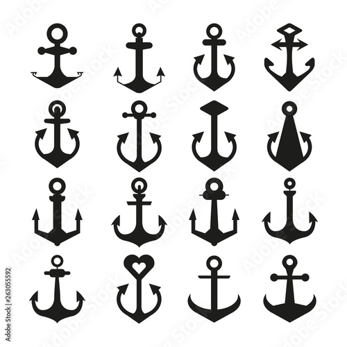 anchor icons set on white background