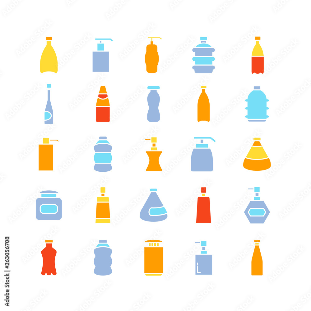 bottle icons set, color theme bottle icons set, color theme