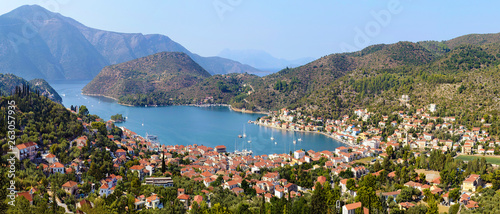 panoramic photo of Vathy in Ithaca island Greece