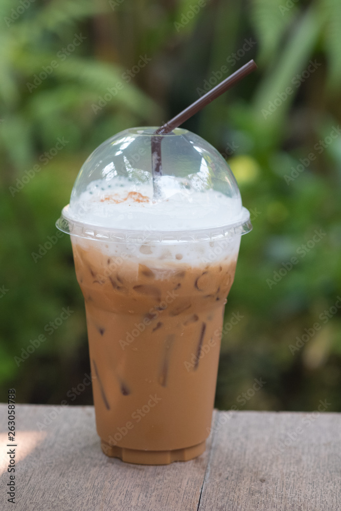 Iced coffee mocha on table Iced coffee mocha on table