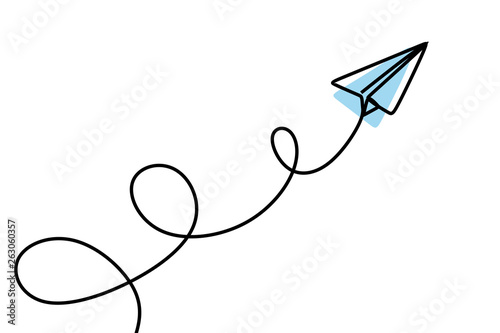 Paper plane continuous one line drawing
