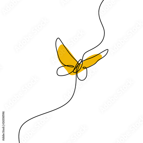 Simple Butterfly. Continuous line drawing. Vector illustration minimalist design.