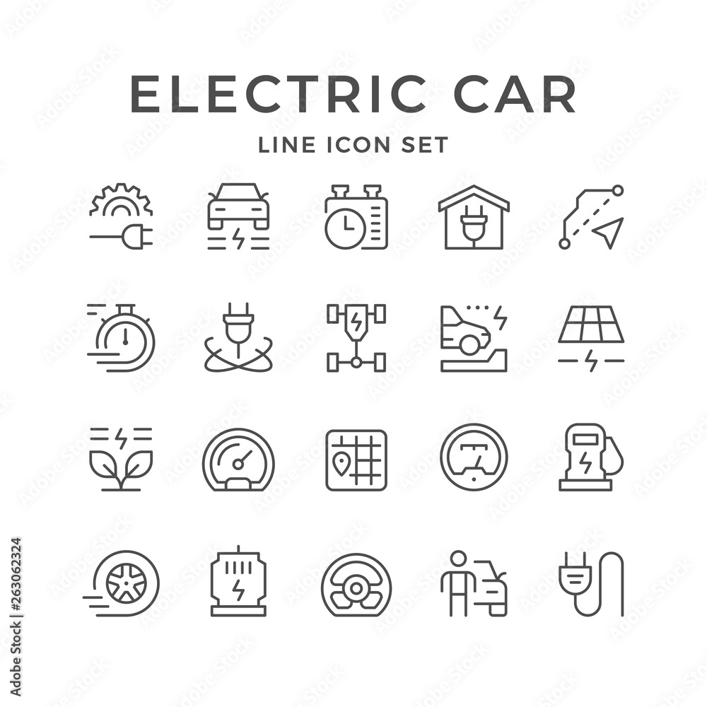 Set line icons of electric car Stock Vector Adobe Stock