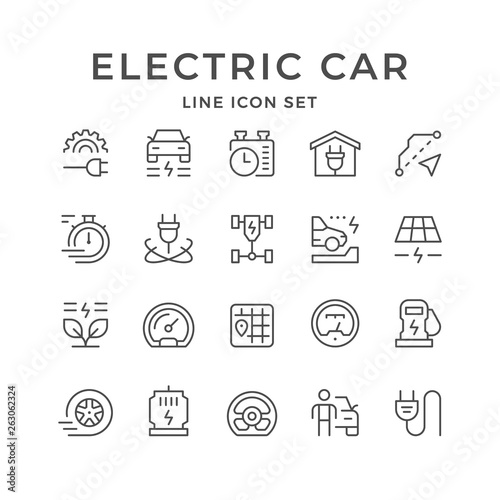 Set line icons of electric car