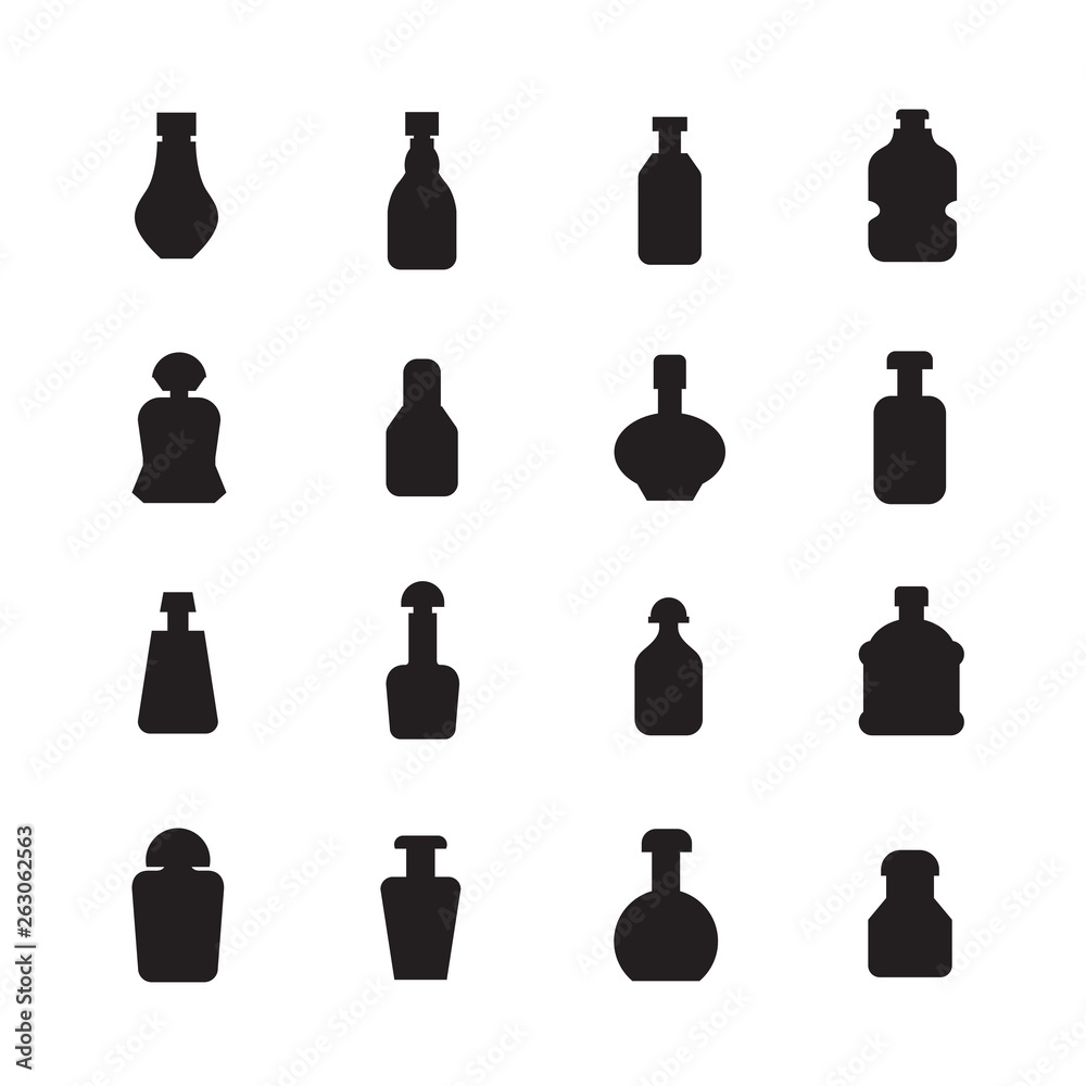 black bottle packaging icons vector set black bottle packaging icons vector set