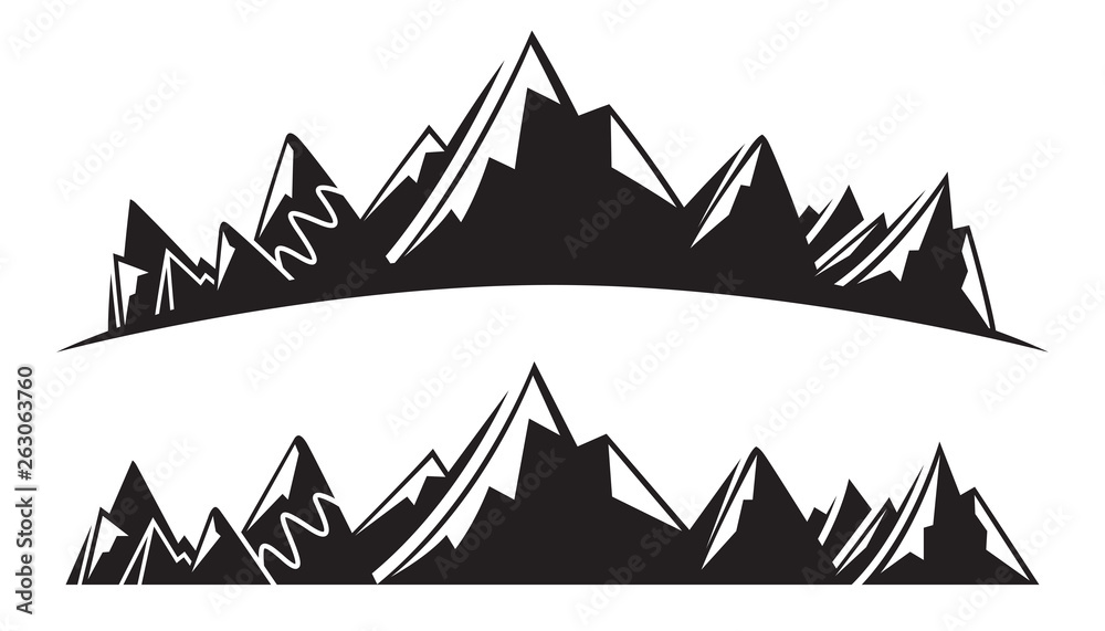 mountains range silhouette on white background