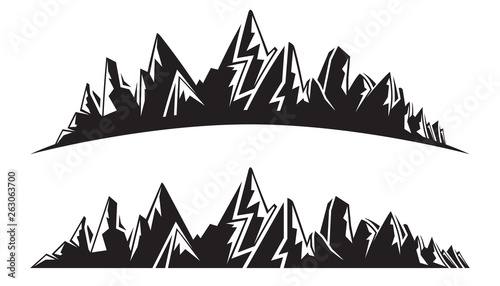 mountains range silhouette on white background