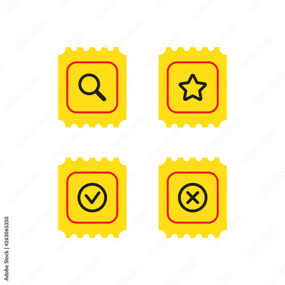 set of yellow icons on the sale of tickets set of yellow icons on the sale of tickets