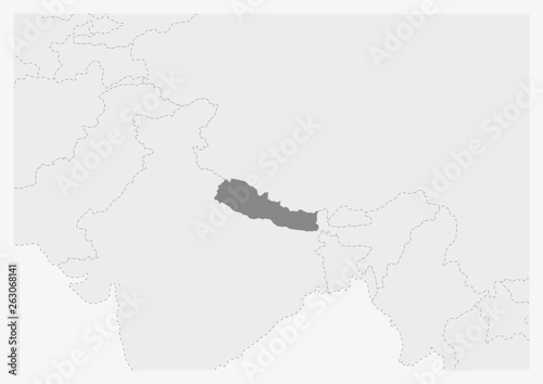 Map of Asia with highlighted Nepal map