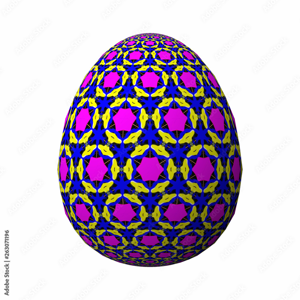 Happy Easter - Frohe Ostern, Artfully designed and colorful easter egg, 3D illustration on white background Happy Easter - Frohe Ostern, Artfully designed and colorful easter egg, 3D illustration on white background