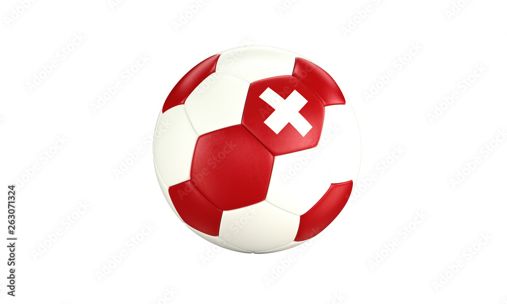 Football 3d concept. Ball with national flag of Switzerland. Isolated on the white background.