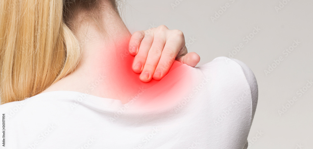 custom made wallpaper toronto digitalYoung woman massaging her sore neck, panorama