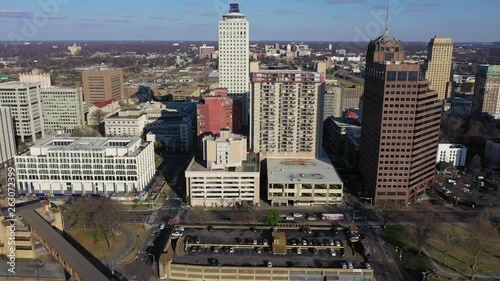 Aerial Close Pan from Left to Right of Downtown Memphis Daytime
