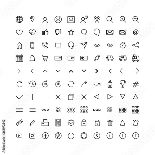 Set universal icons for web and mobile and E-commerce, online shopping and delivery elements, outline.