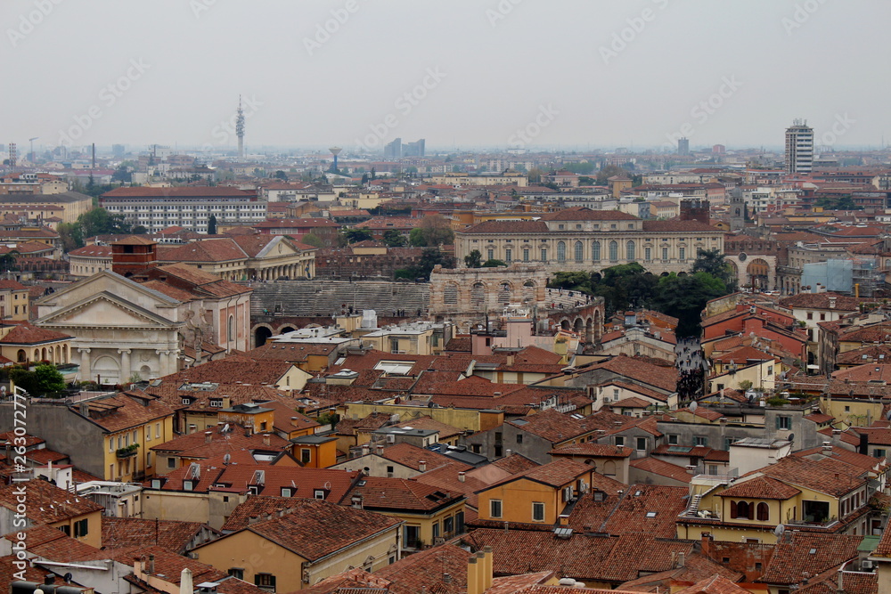 the center of the city and Verona's arena seen from the top of the Lamberti tower
