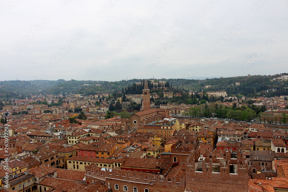 the city of Verona and the Church of Santa Anastasia seen from the top of the Lamberti tower