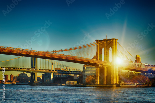 New York City - two bridges at sunset. photo