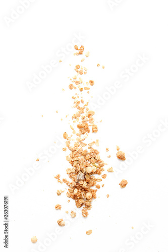 Crispy muesli dry Breakfast isolated on white background selective focus, top view
