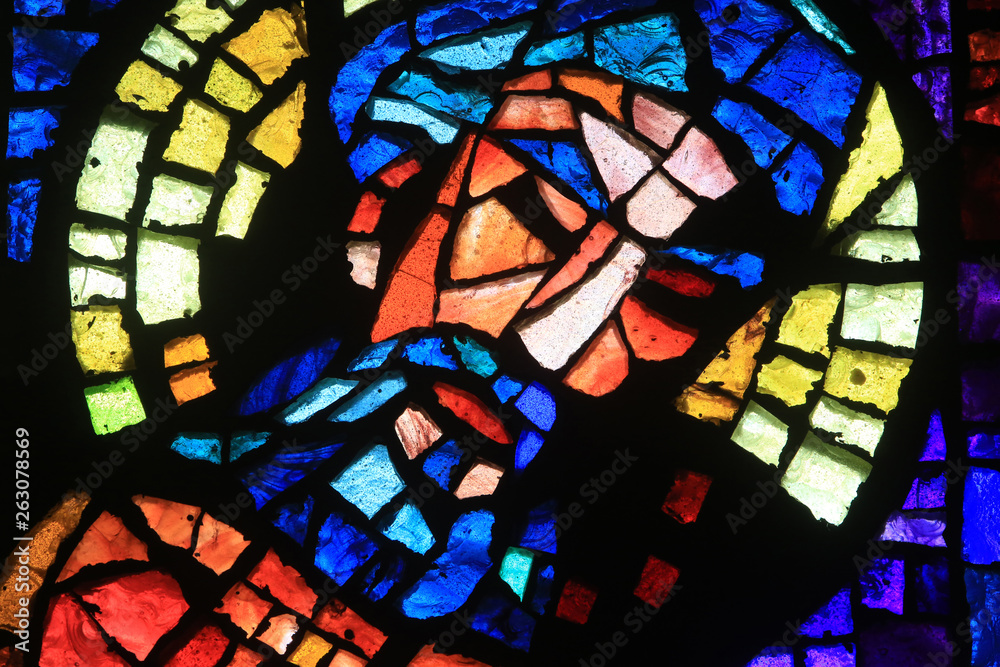 Vitrail de Paul Bony et d'Alexandre Cingria (1879-1945). Eglise Notre-Dame des Alpes. Stained glass by Alexandre Cingria. Notre-Dame des Alpes church..