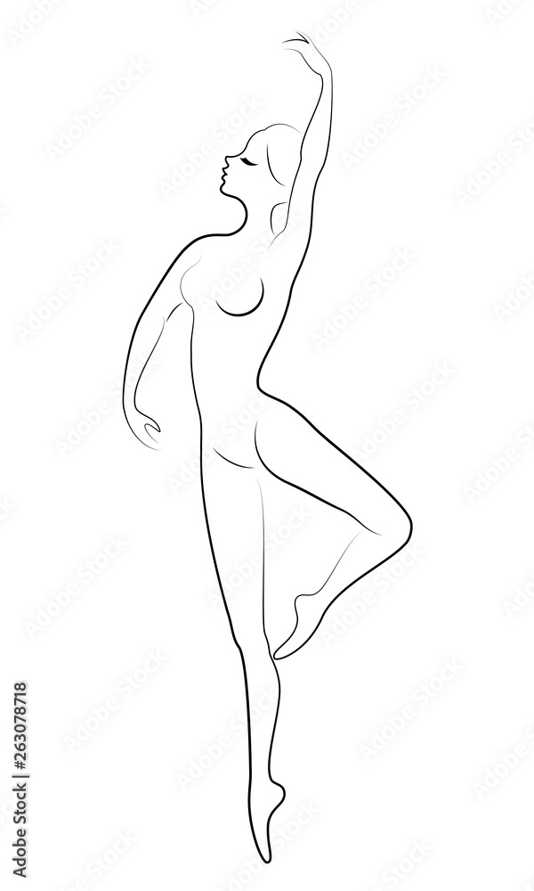 The silhouette of a cute lady, she is dancing ballet, circling fouette. The woman has a beautiful slim figure. Woman ballerina. Vector illustration. The silhouette of a cute lady, she is dancing ballet, circling fouette. The woman has a beautiful slim figure. Woman ballerina. Vector illustration.