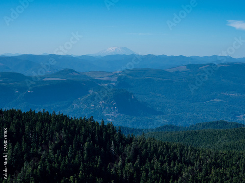 Panoramic view with Mount St Helens on the background from Sherrard Point on Larch Mountain - Columbia River Gorge, Oregon